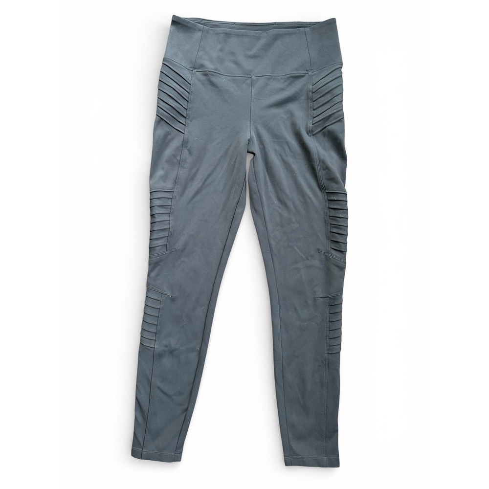Athleta Delancey Motto Tight Womens M Gray Excellent Ribbed Ankle Zip Legging